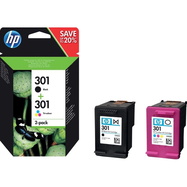 HP 301 - LOT de cartouches d'encre HP 301 noir et couleur n9j72ae