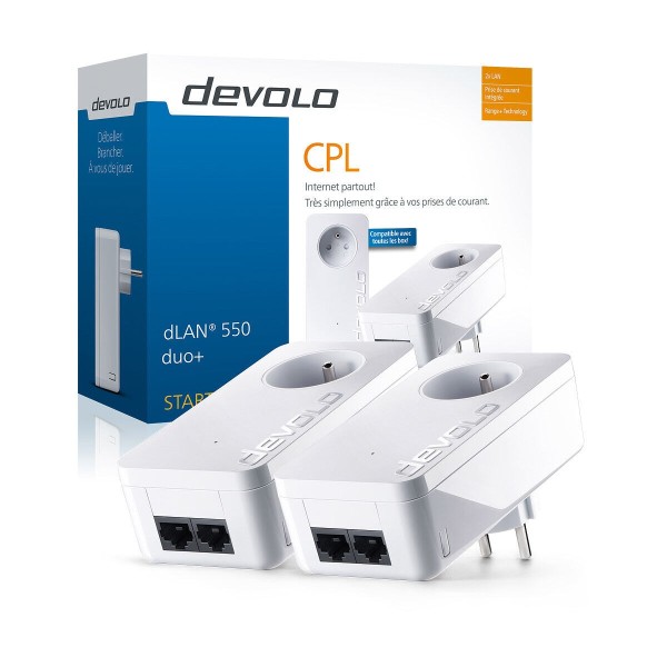 DEVOLO 9298 - dLAN 550 Duo+ CPL 2x LAN +Prise intégrée Kit (x2)